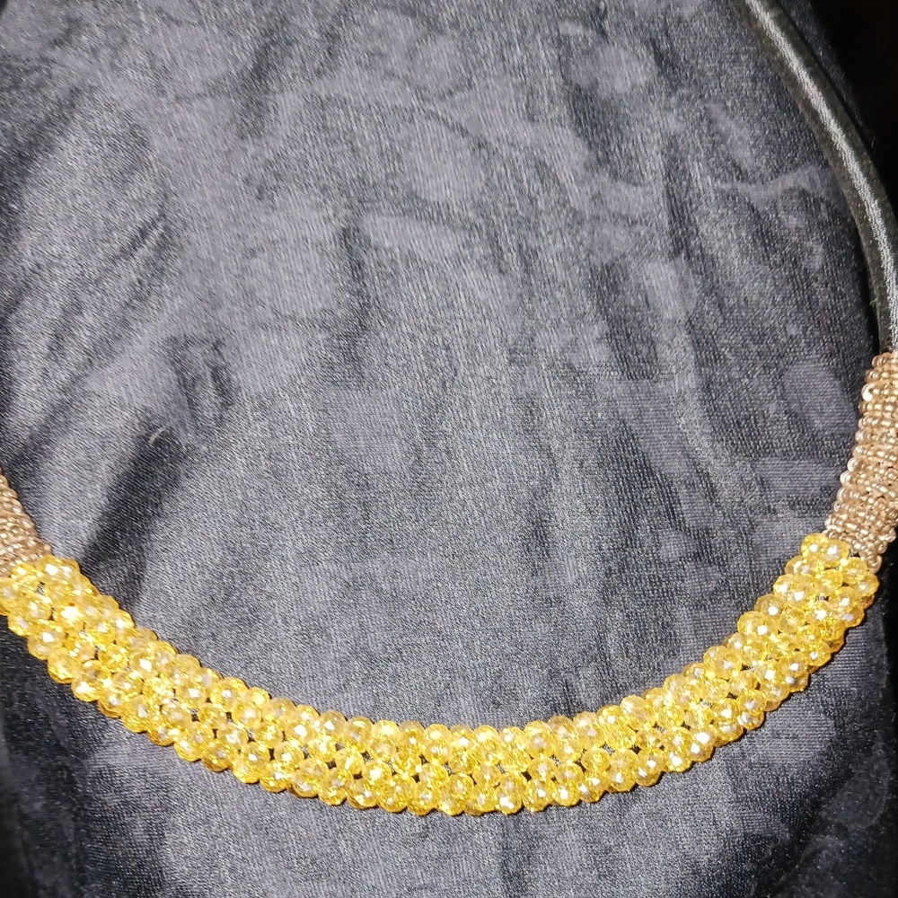 Crochet rope Gold color Crystal bead choker